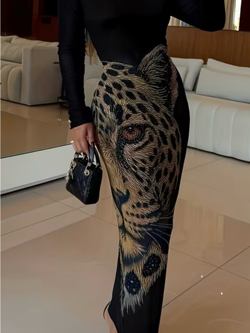 Black Leopard Print Bodycon Maxi dress